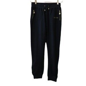 BCBG Maxazria Black Pull On Jogger Vintage Y2K Gold Bling Zipper Pants LG